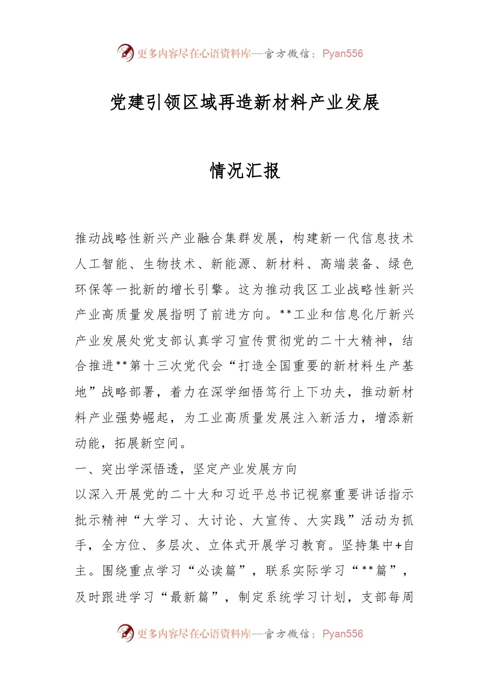 党建引领区域再造新材料产业发展情况汇报.docx_第1页