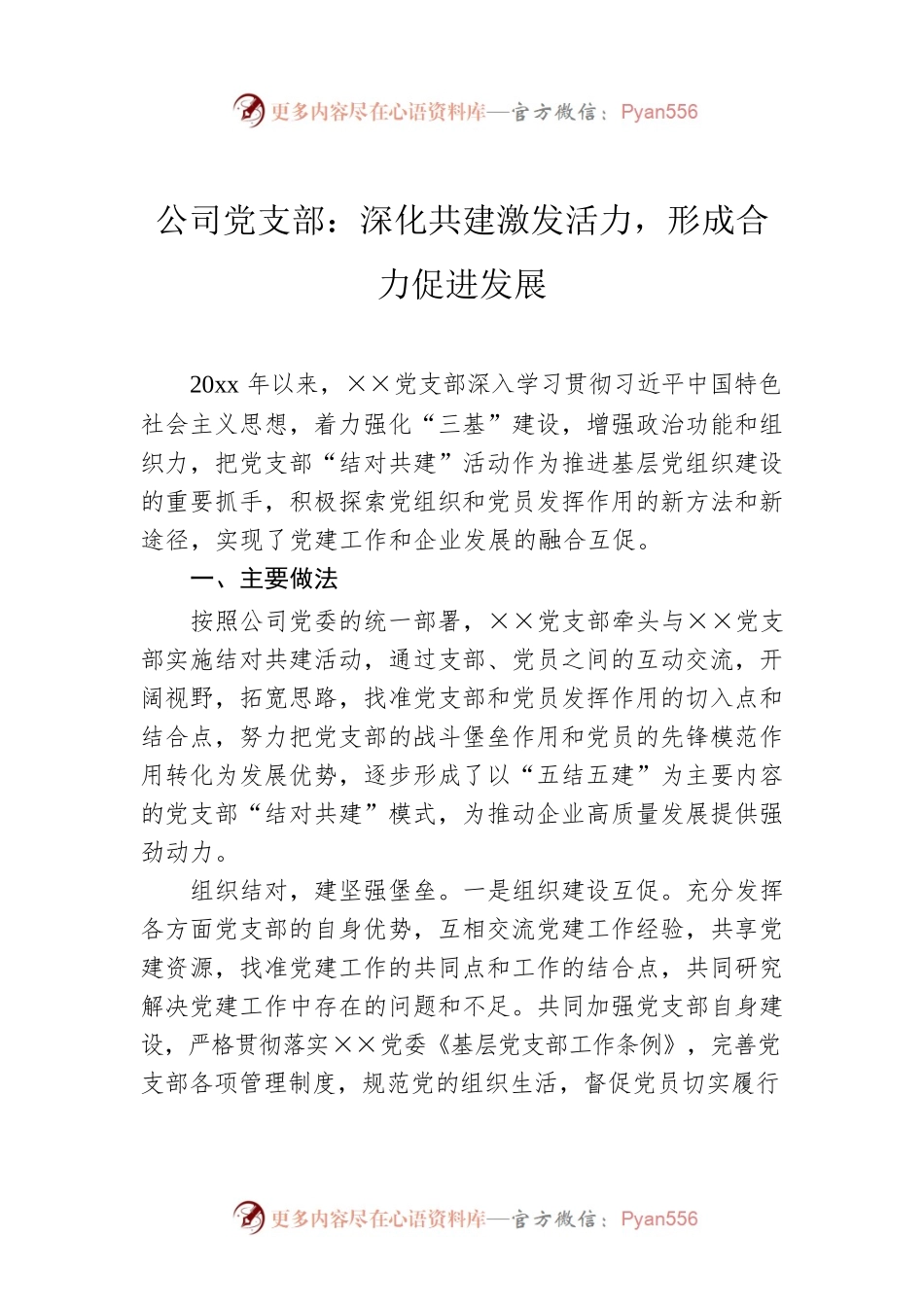 公司党支部：深化共建激发活力，形成合力促进发展.docx_第1页