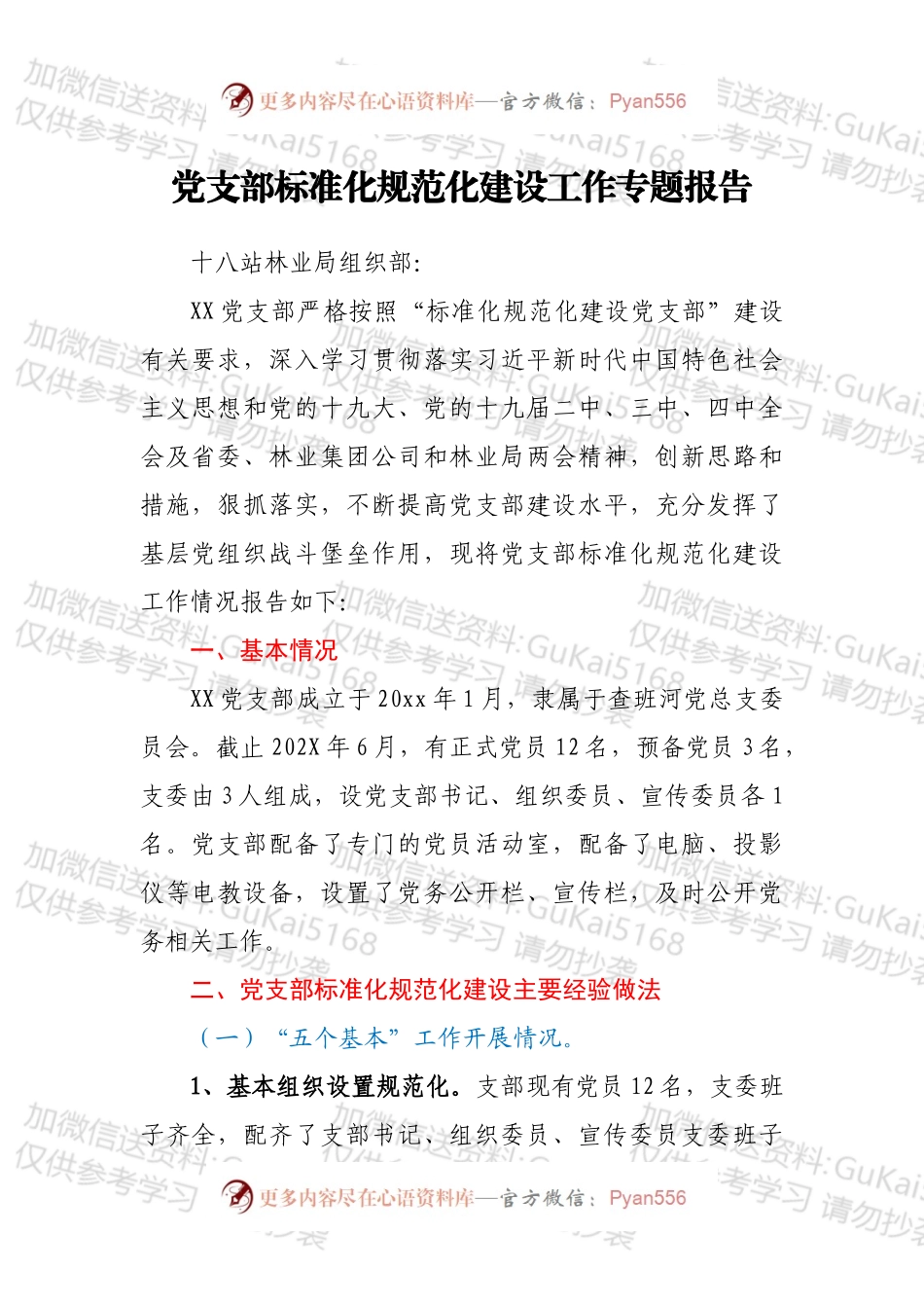 党支部标准化规范化建设工作专题报告.docx_第1页