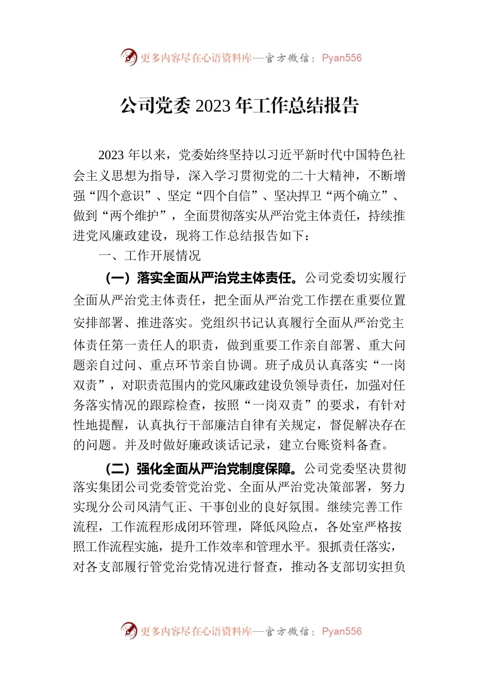 公司党委2023年工作总结报告.docx_第1页