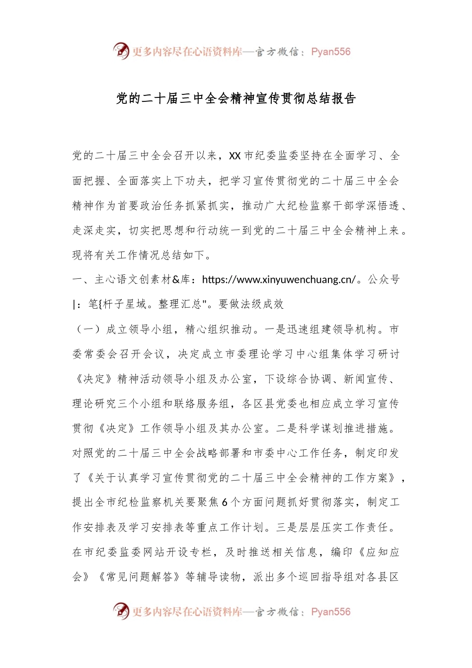 党的二十届三中全会精神宣传贯彻总结报告.docx_第1页