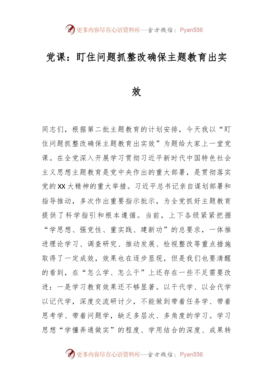 党课：盯住问题抓整改确保主题教育出实效.docx_第1页