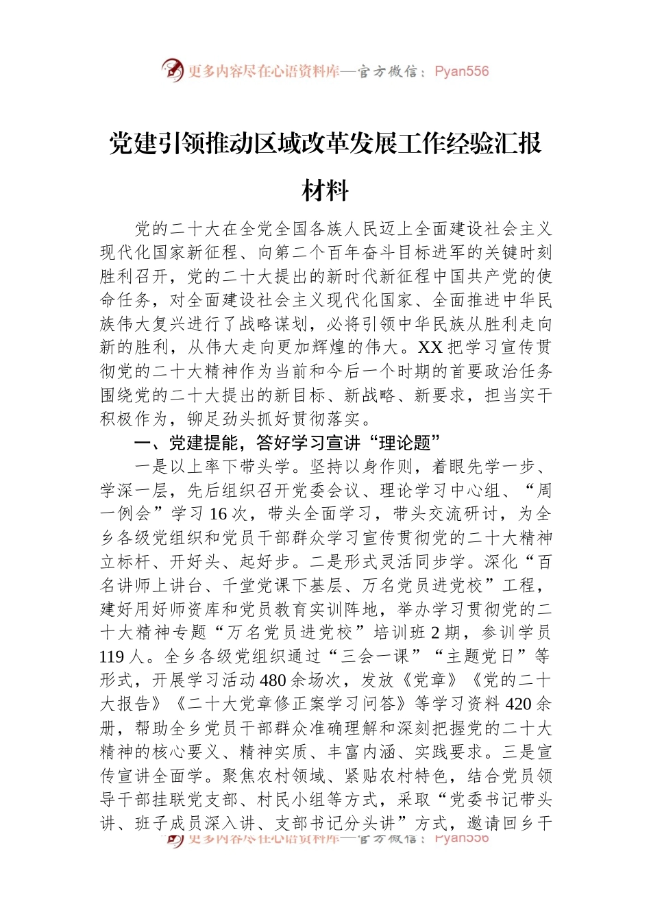 党建引领推动区域改革发展工作经验汇报材料.docx_第1页