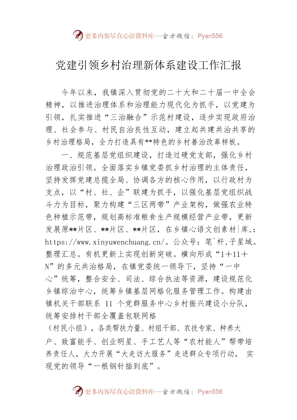 党建引领乡村治理新体系建设工作汇报.docx_第1页