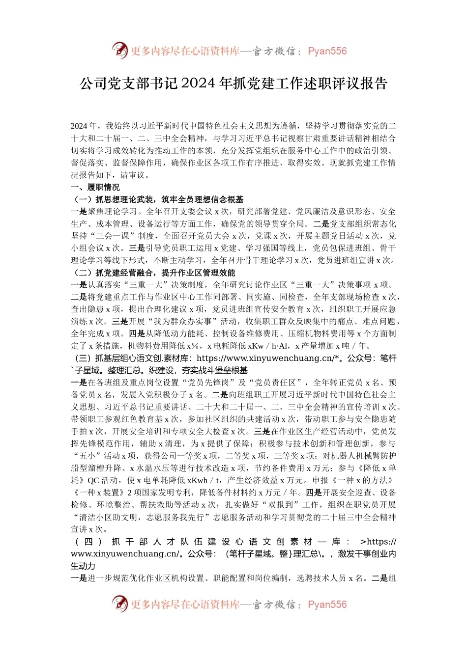 公司党支部书记2024年抓党建工作述职评议报告.docx_第1页