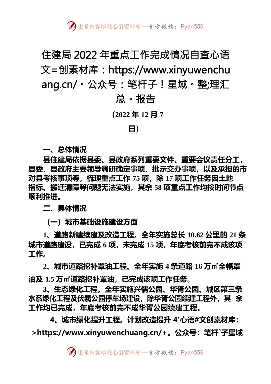 住建局2022年重点工作完成情况自查报告.docx_第1页