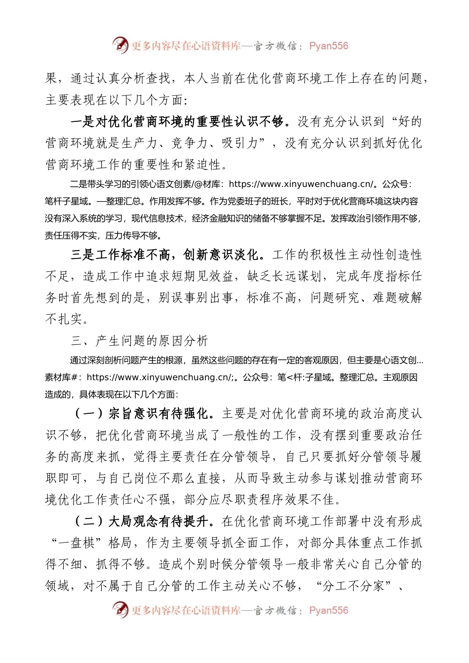 党委书记优化营商环境专项巡察整改民主生活会个人对照检查材料.docx_第2页