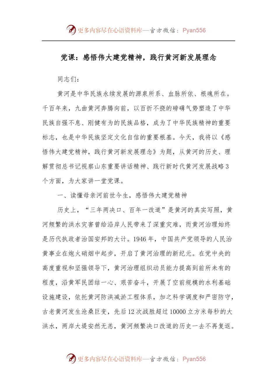 党课：感悟伟大建党精神，践行黄河新发展理念.docx_第1页