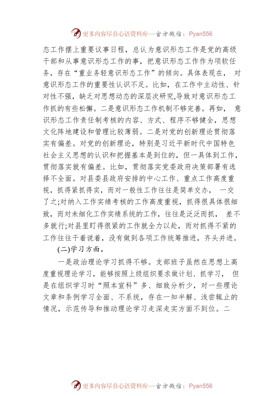 党支部班子2022年“迎盛会、铸忠诚、强担当、创业绩”主题教育专题组织生活会对照检查材料(六）.docx_第2页