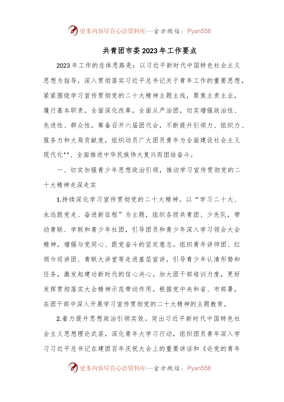 共青团市委2023年工作要点.docx_第1页