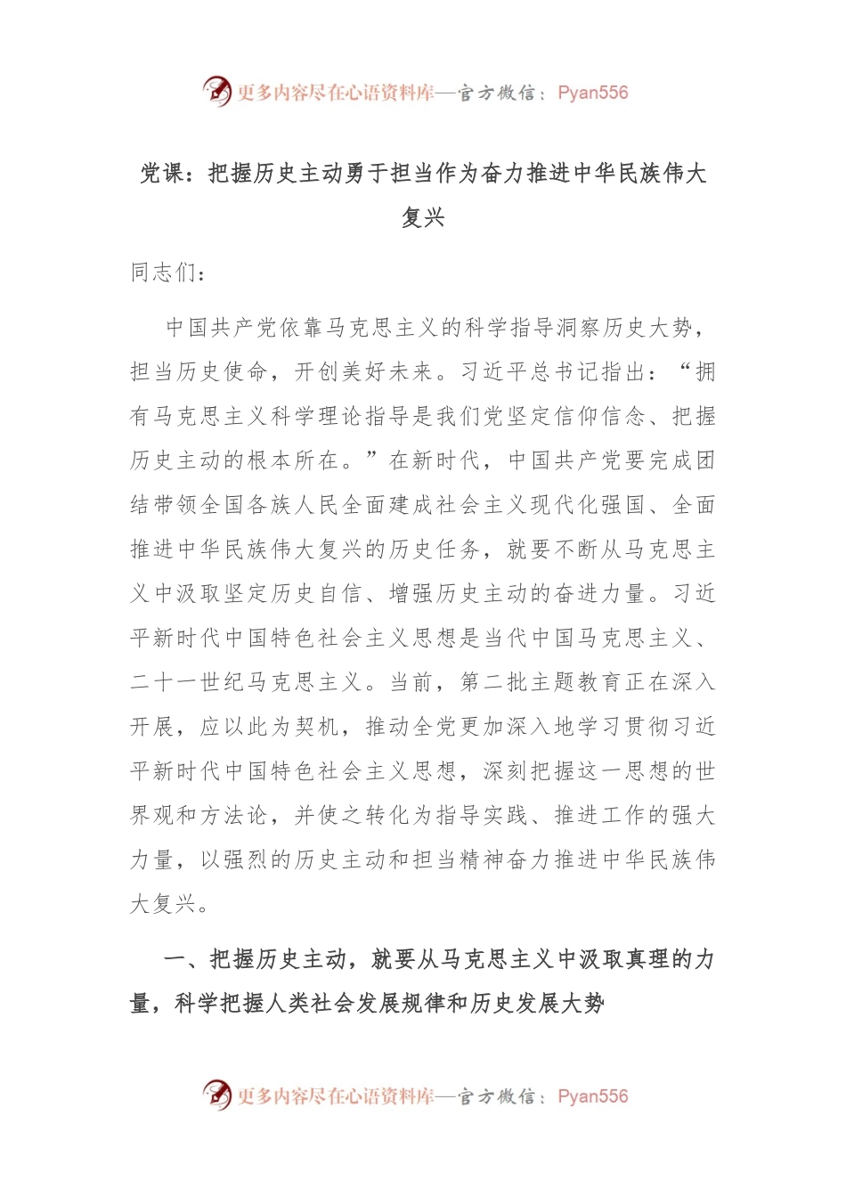 党课：把握历史主动 勇于担当作为 奋力推进中华民族伟大复兴.docx_第1页
