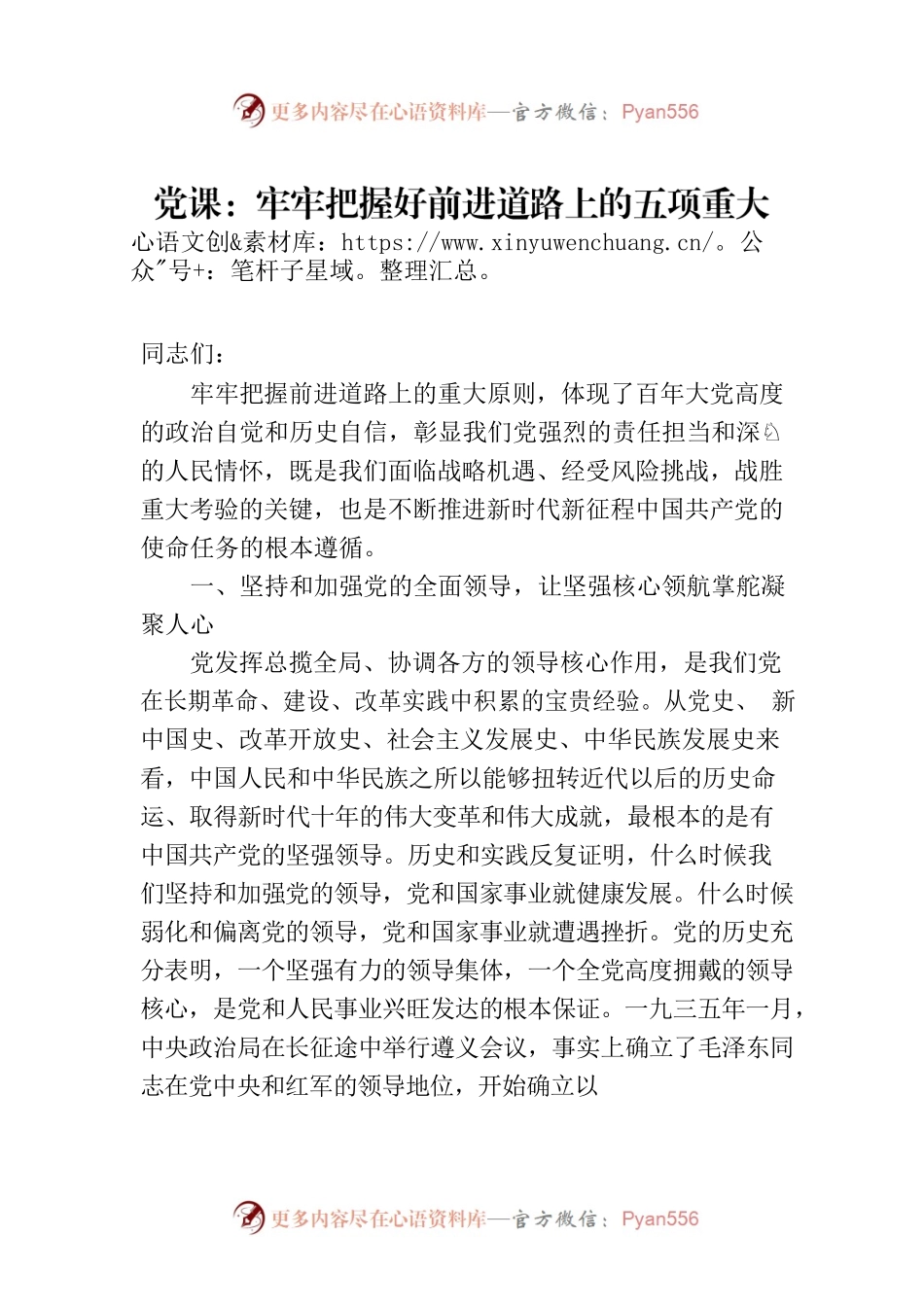 党课：牢牢把握好前进道路上的五项重大原则.docx_第1页