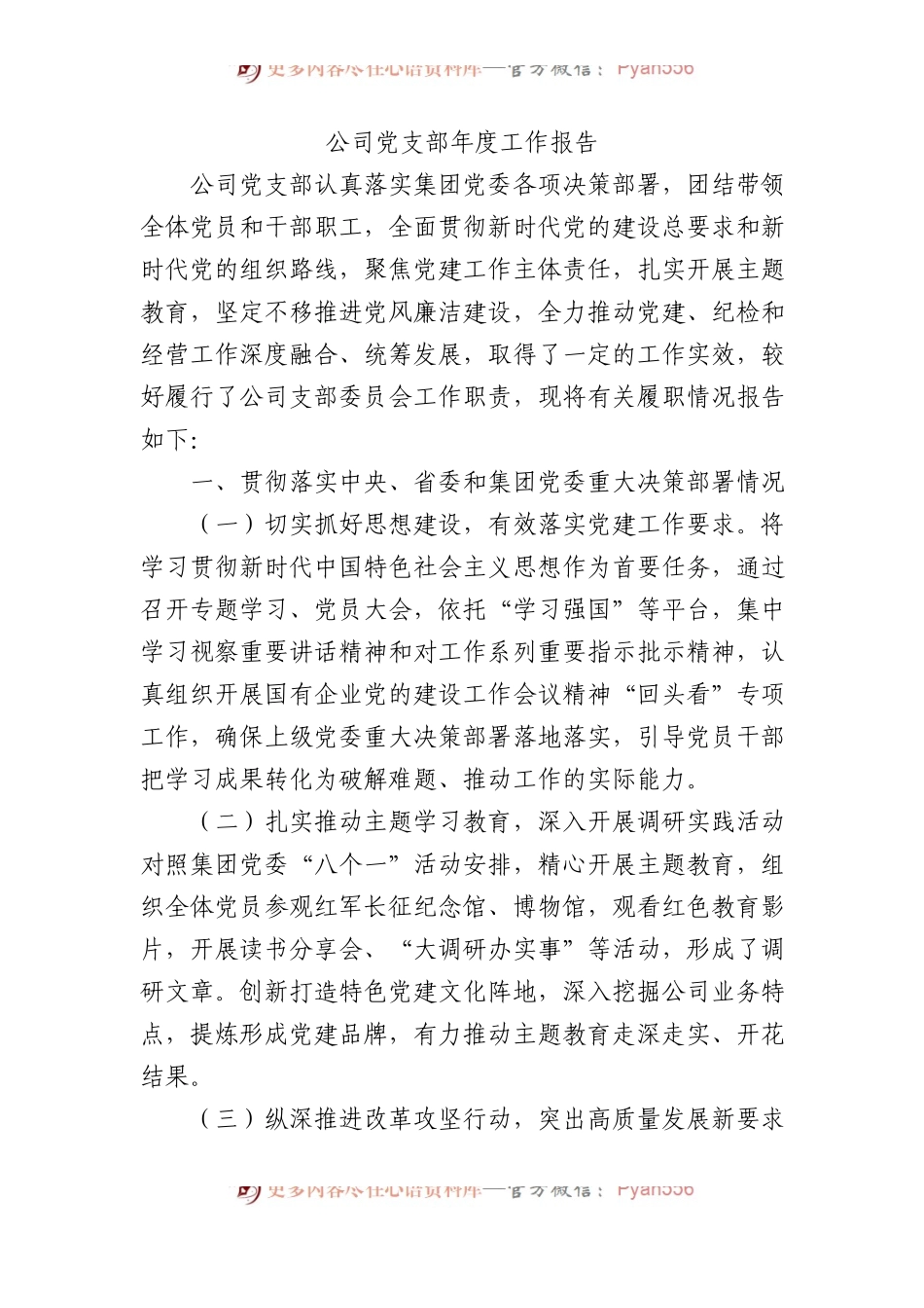 公司党支部年度工作报告.docx_第1页