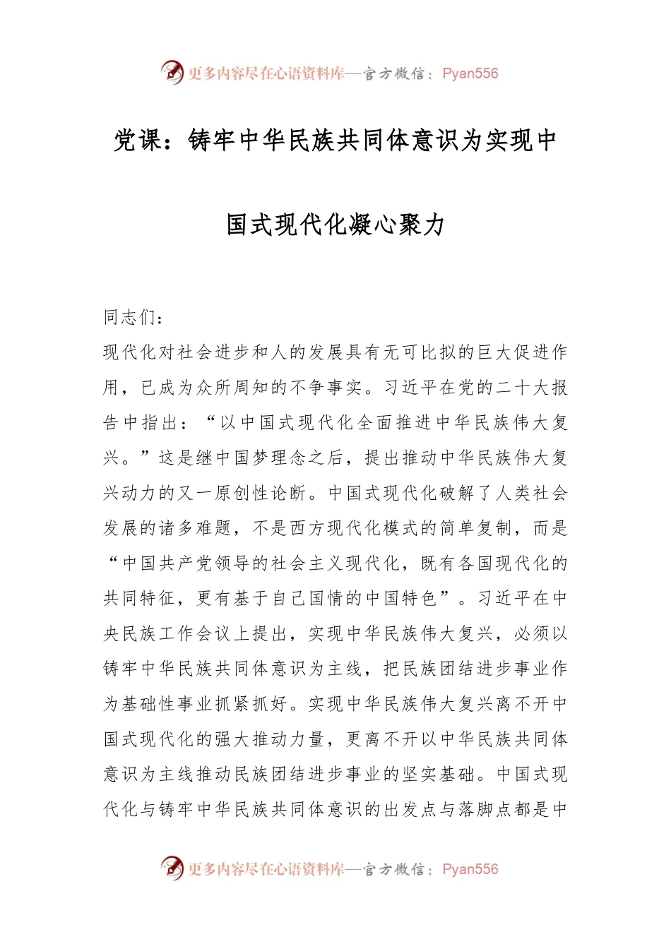 党课：铸牢中华民族共同体意识 为实现中国式现代化凝心聚力.docx_第1页