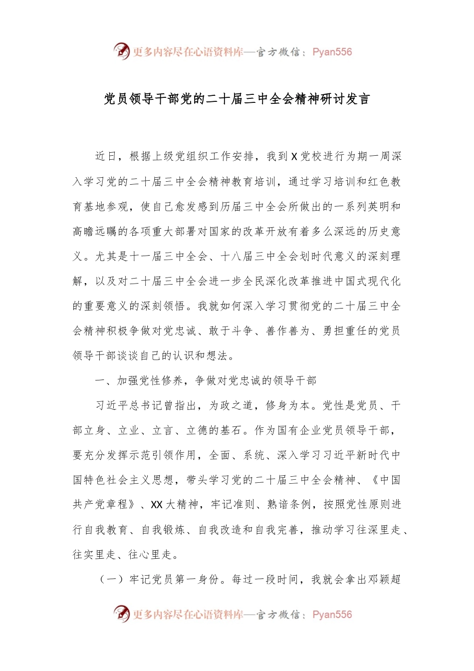 党员领导干部党的二十届三中全会精神研讨发言.docx_第1页