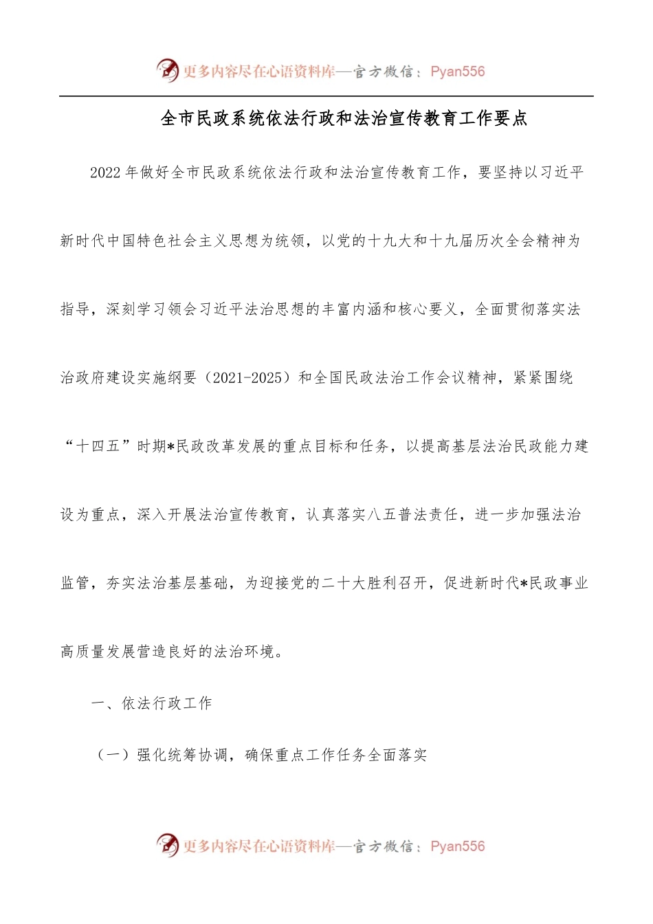 全市民政系统依法行政和法治宣传教育工作要点.docx_第1页