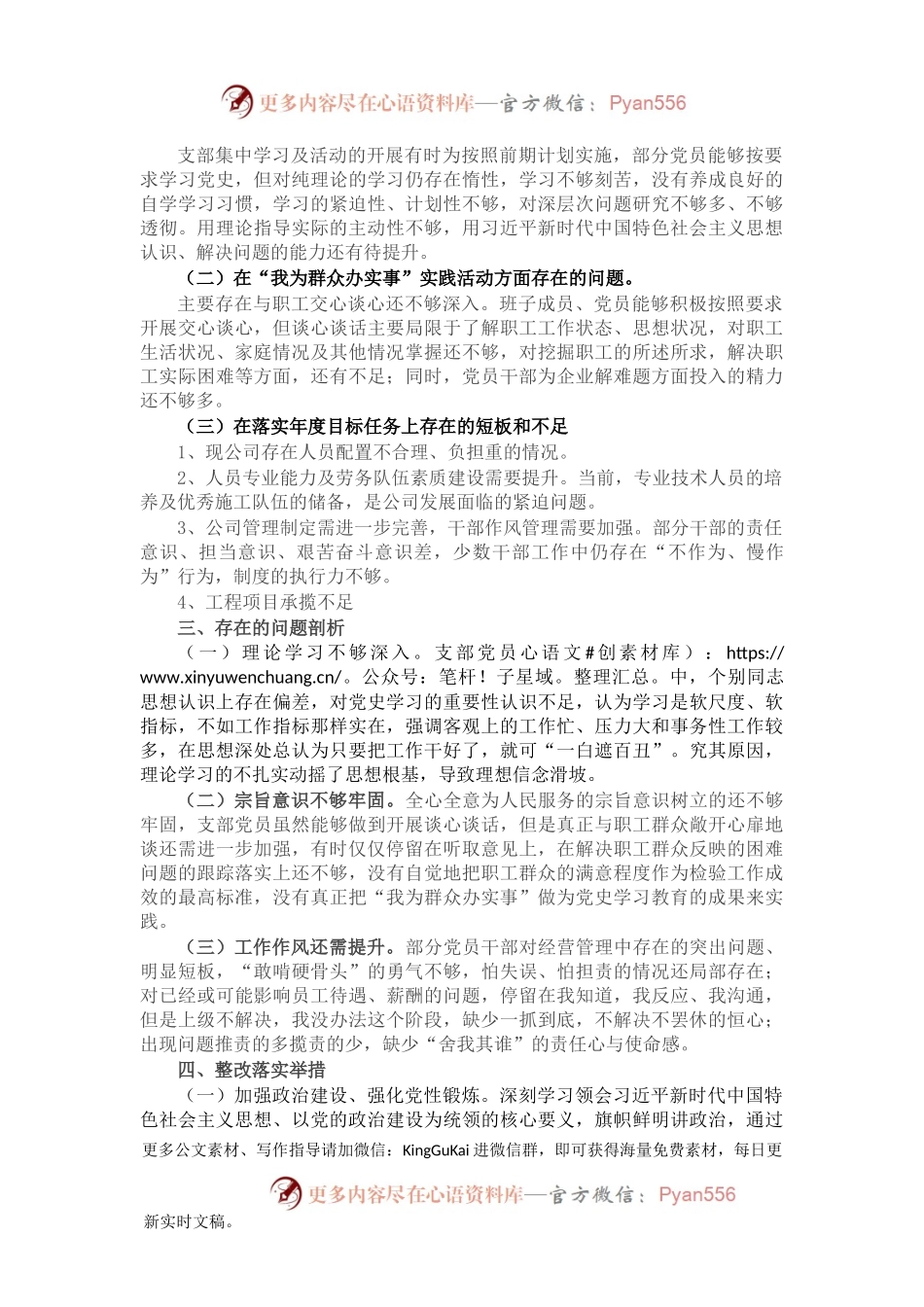 公司党支部党史学习教育专题组织生活会班子对照检查材料.docx_第2页