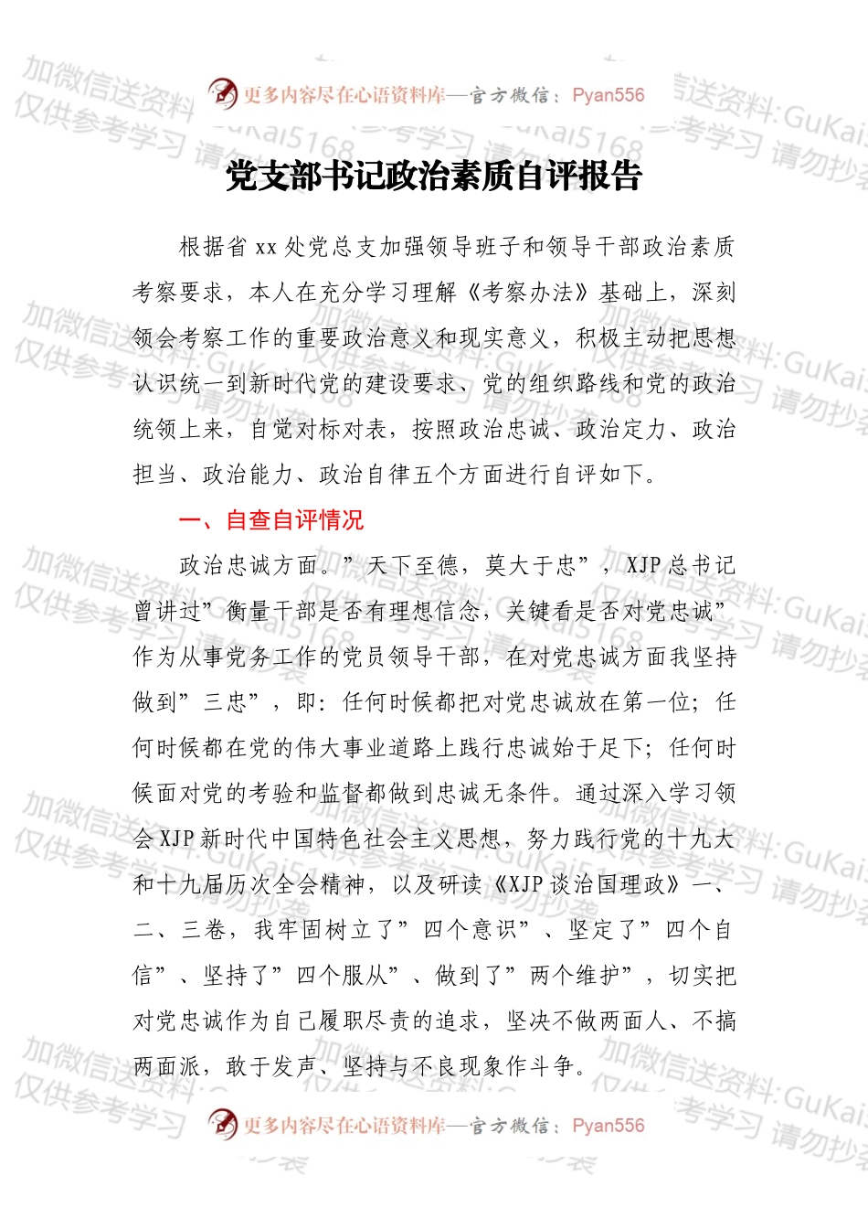 党支部书记政治素质自评报告.docx_第1页