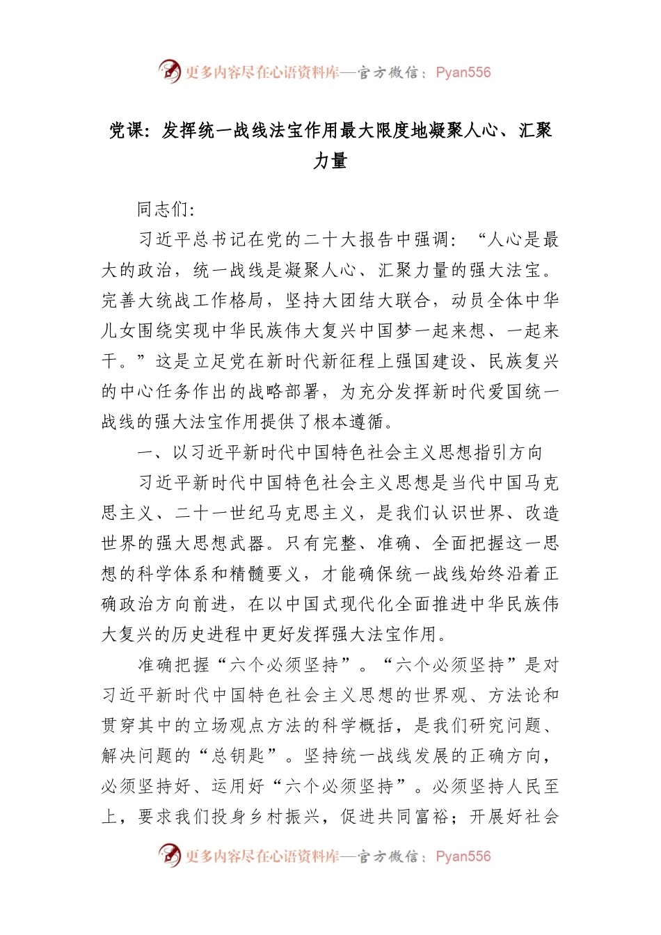 党课：发挥统一战线法宝作用最大限度地凝聚人心、汇聚力量.docx_第1页