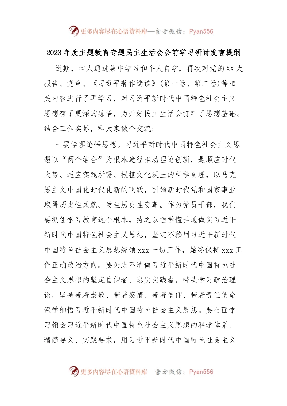 关于2023年度主题教育专题 民主生活会会前学习研讨发言提纲.docx_第1页