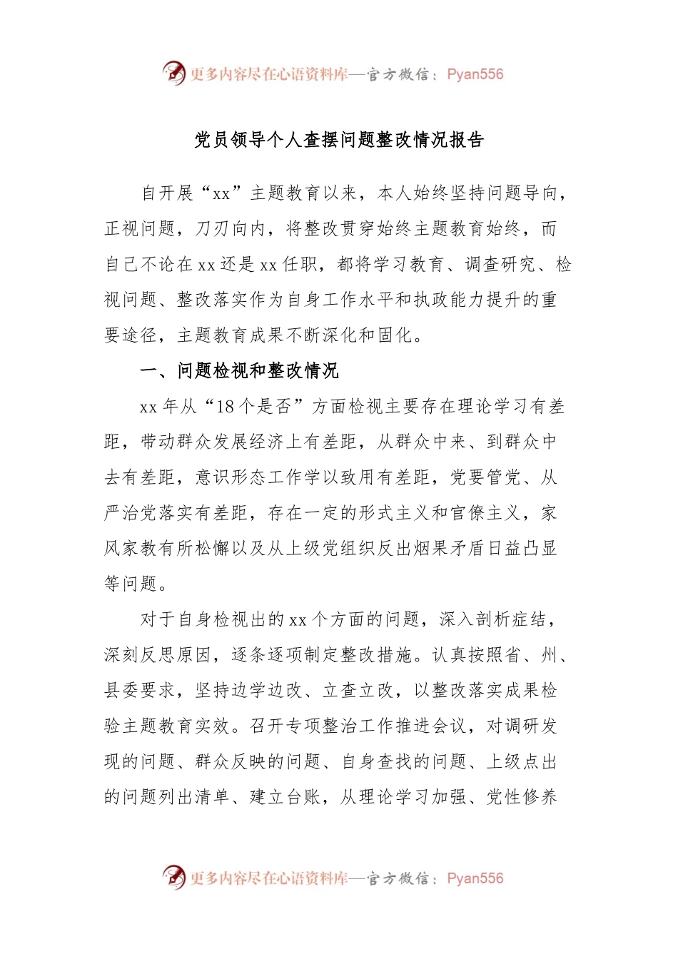 党员领导个人查摆问题整改情况报告.docx_第1页