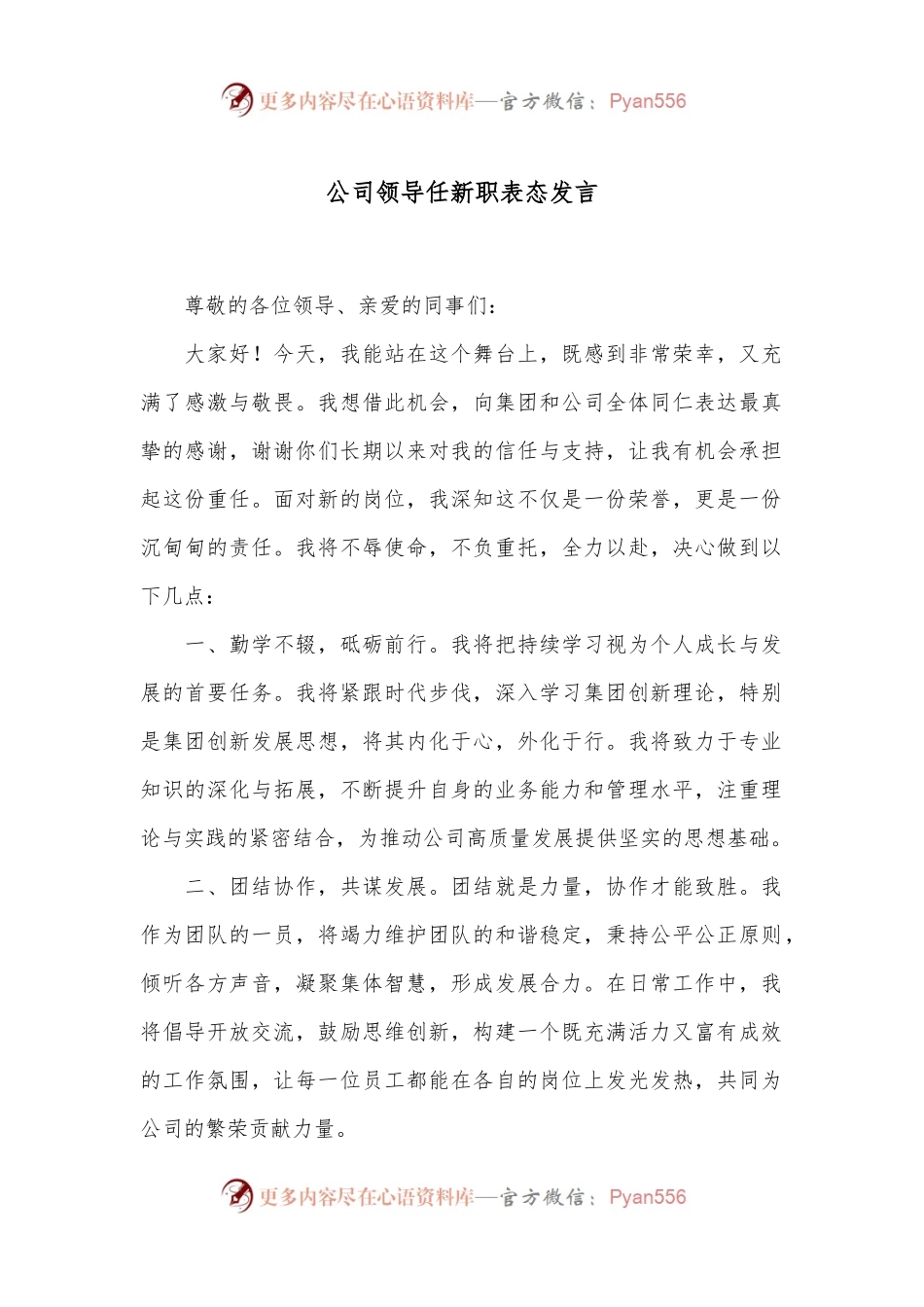 公司领导任新职表态发言.docx_第1页