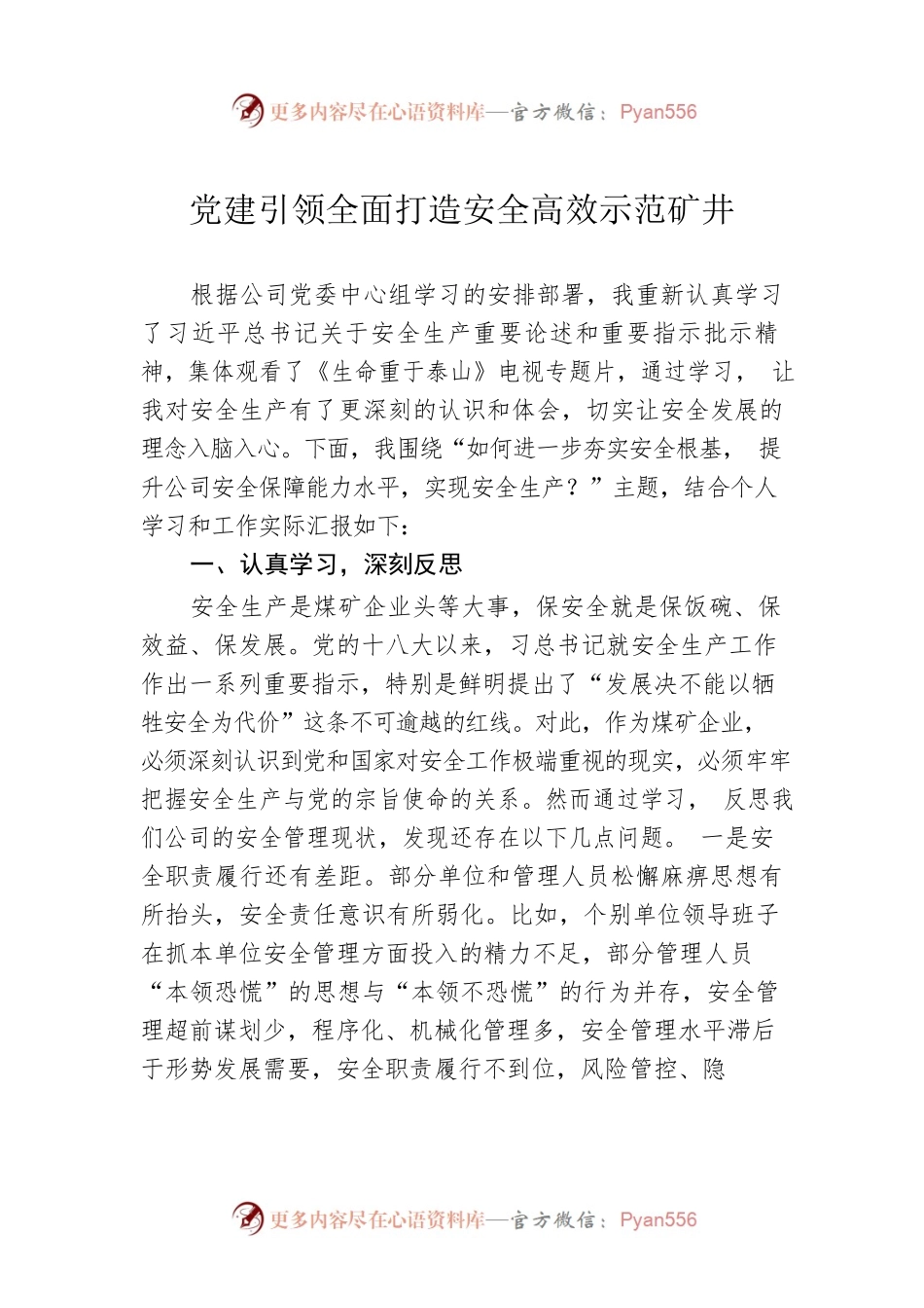 党建引领全面打造安全高效示范矿井.docx_第1页