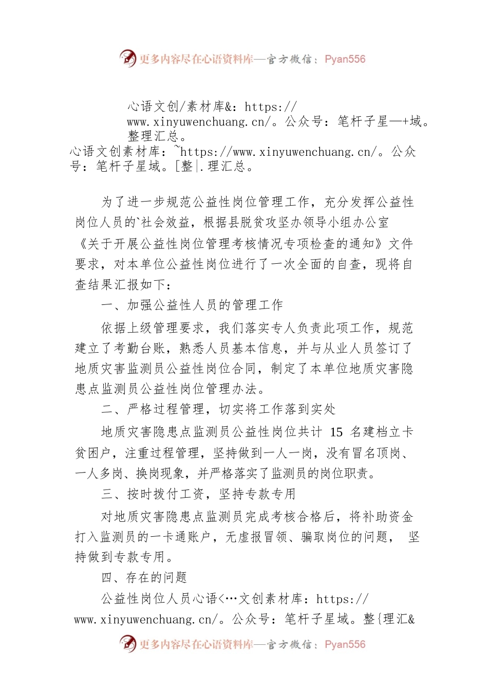 公益性岗位检查自查工作报告(1).docx_第1页