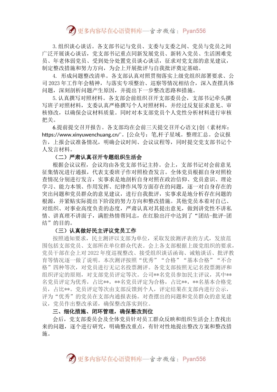 关于2022年度基层党组织组织生活会和开展民主评议党员召开情况的报告.docx_第2页
