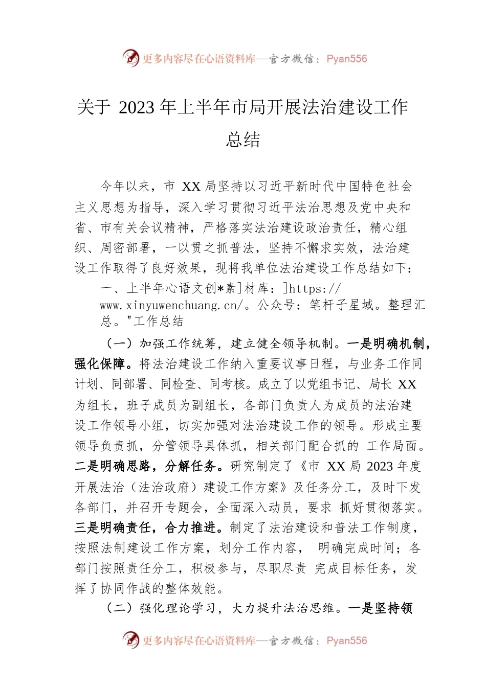 关于2023年上半年市局开展法治建设工作总结.docx_第1页