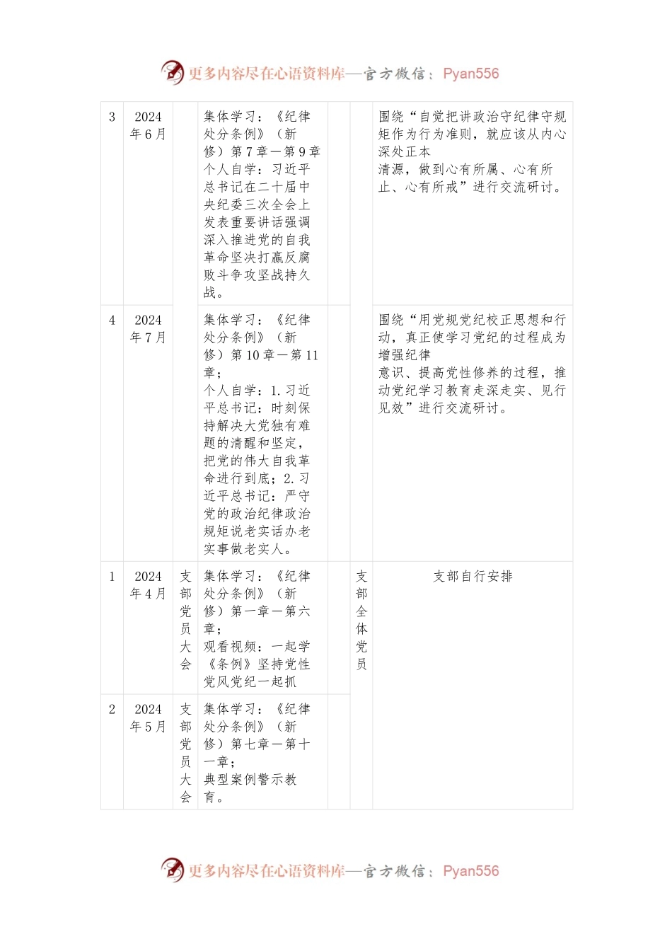 党纪学习教育计划表（含党委、党支部、主题党日、个人自学）.docx_第2页