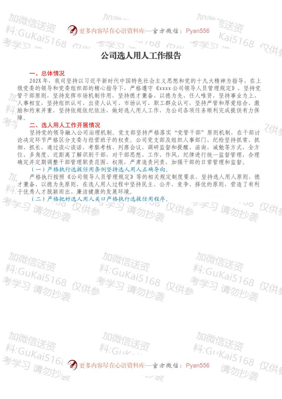 公司选人用人工作报告.docx_第1页