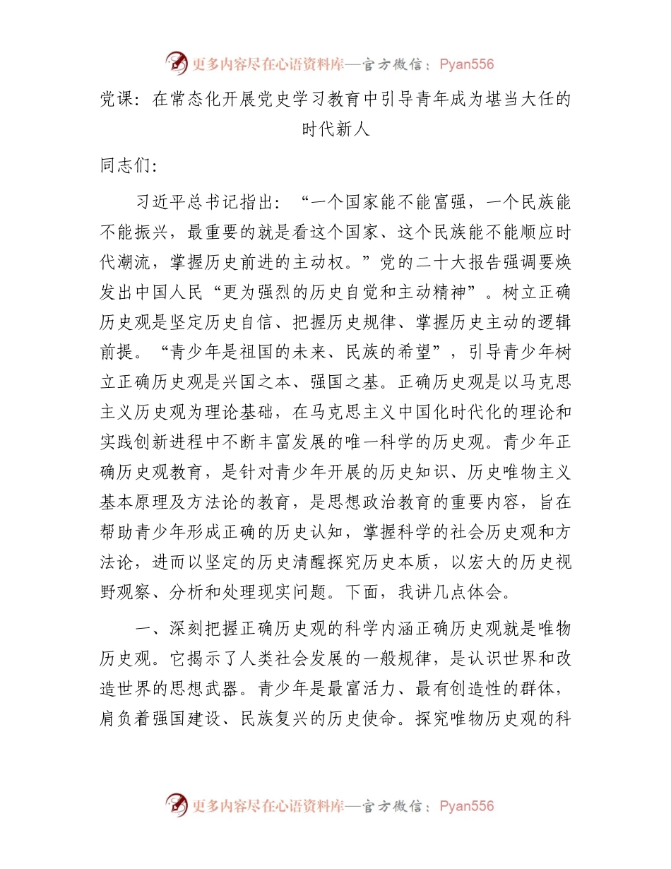 党课：在常态化开展党史学习教育中引导青年成为堪当大任的时代新人8800字.docx_第1页