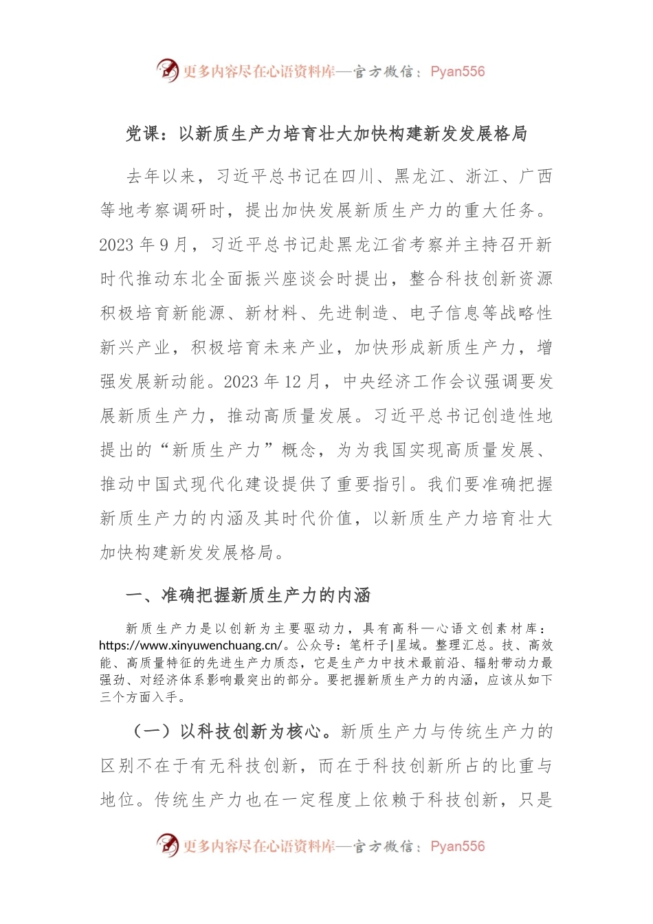 党课：以新质生产力培育壮大加快构建新发发展格局.docx_第1页