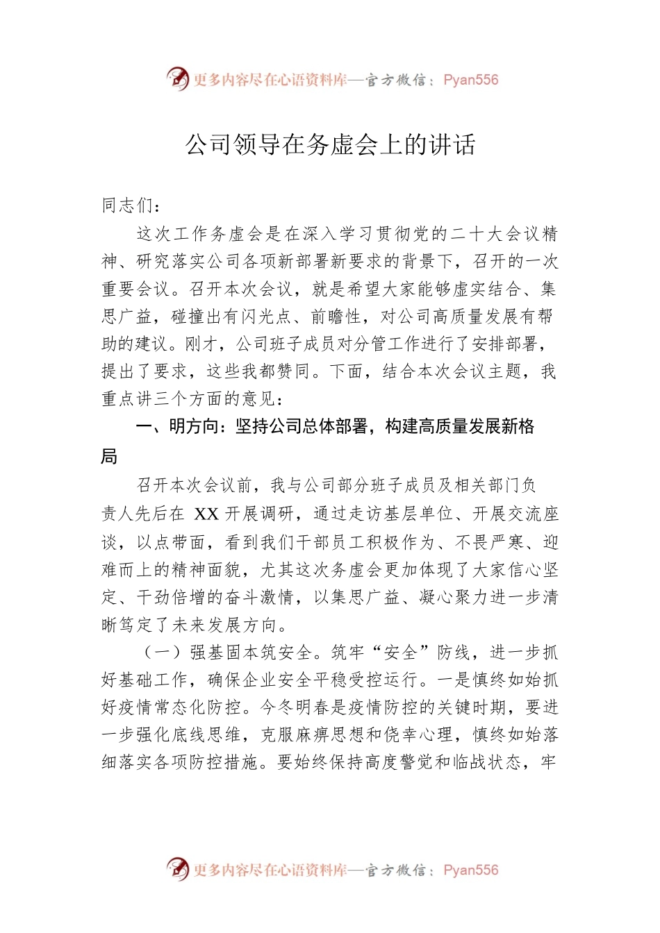 公司领导在务虚会上的讲话.docx_第1页