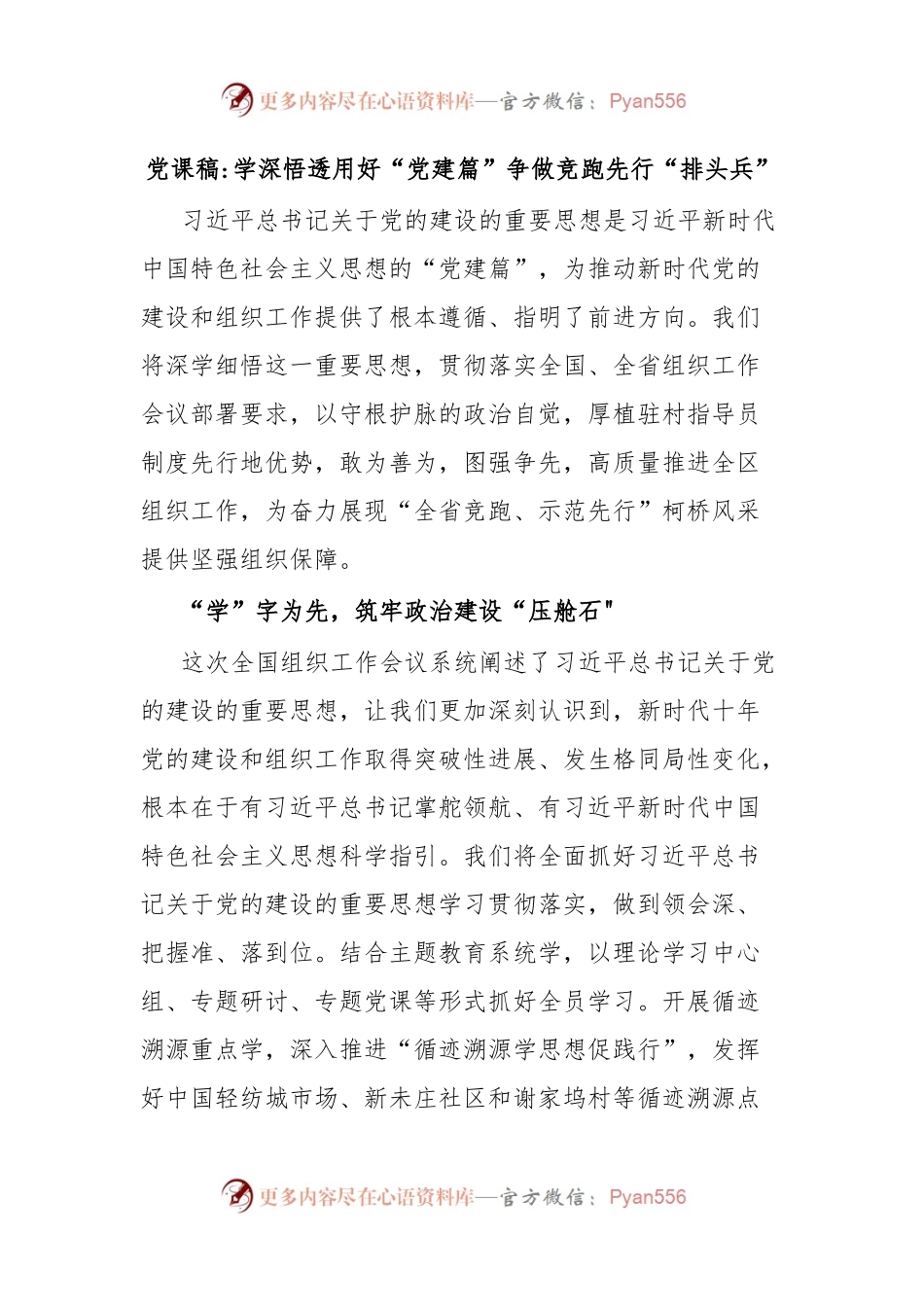 党课稿学深悟透用好“党建篇”争做竞跑先行“排头兵”.docx_第1页