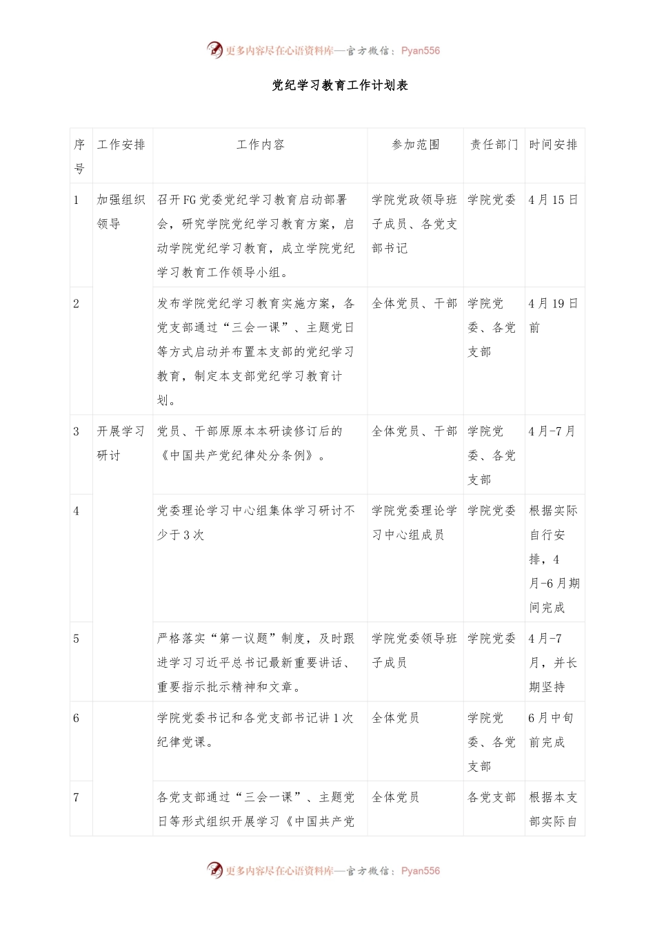 党纪学习教育工作计划表.docx_第1页