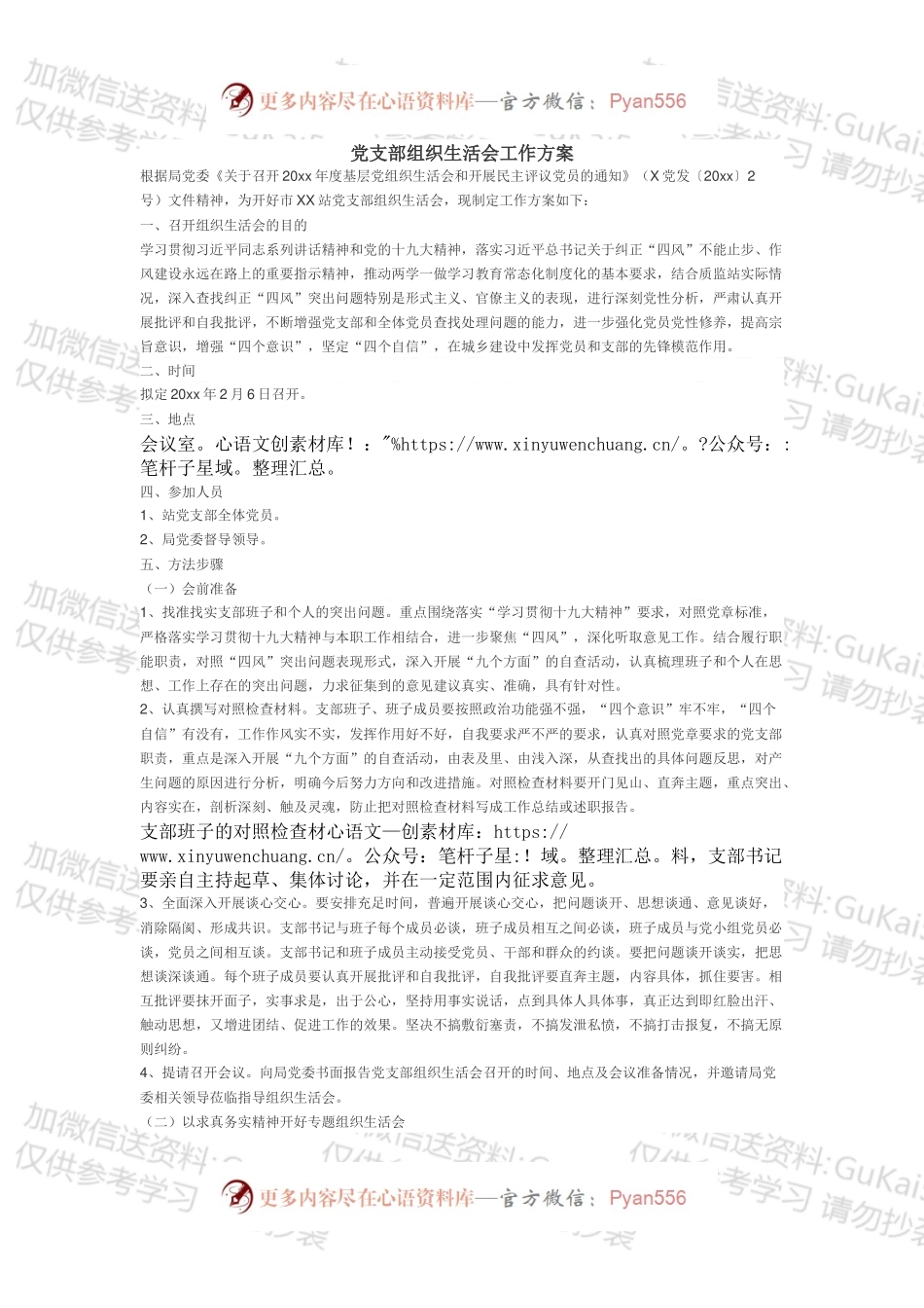 党支部组织生活会工作方案（范文）.docx_第1页