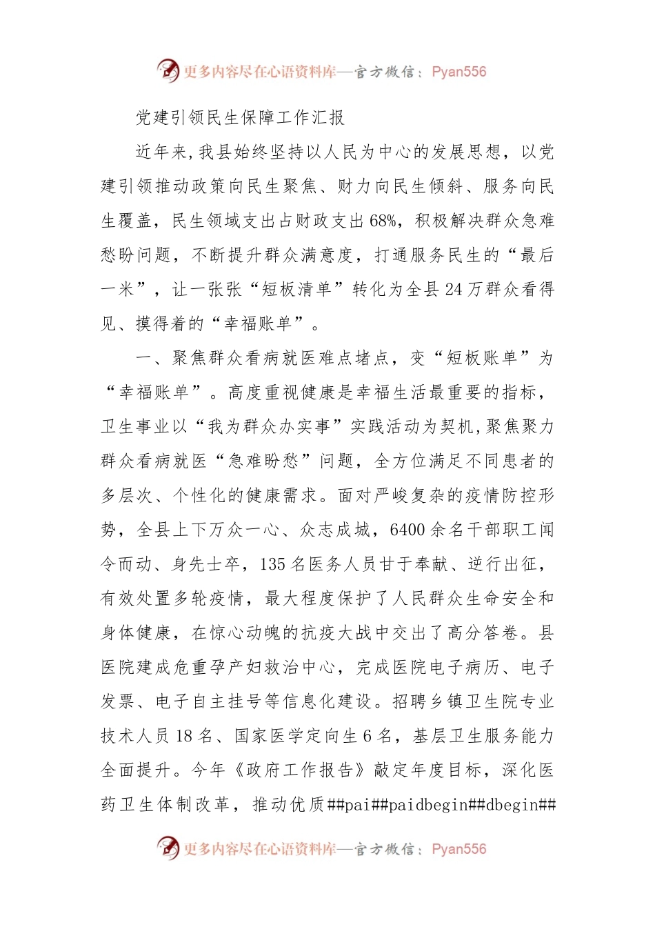 党建引领民生保障工作汇报.docx_第1页