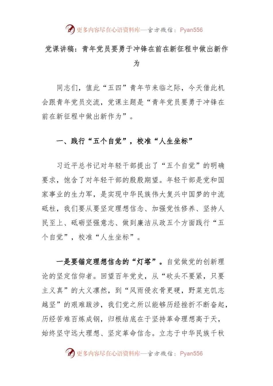 党课讲稿：青年党员要勇于冲锋在前在新征程中做出新作为.docx_第1页