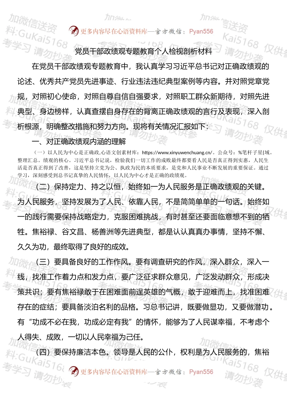 党员干部政绩观专题教育个人检视剖析材料.docx_第1页