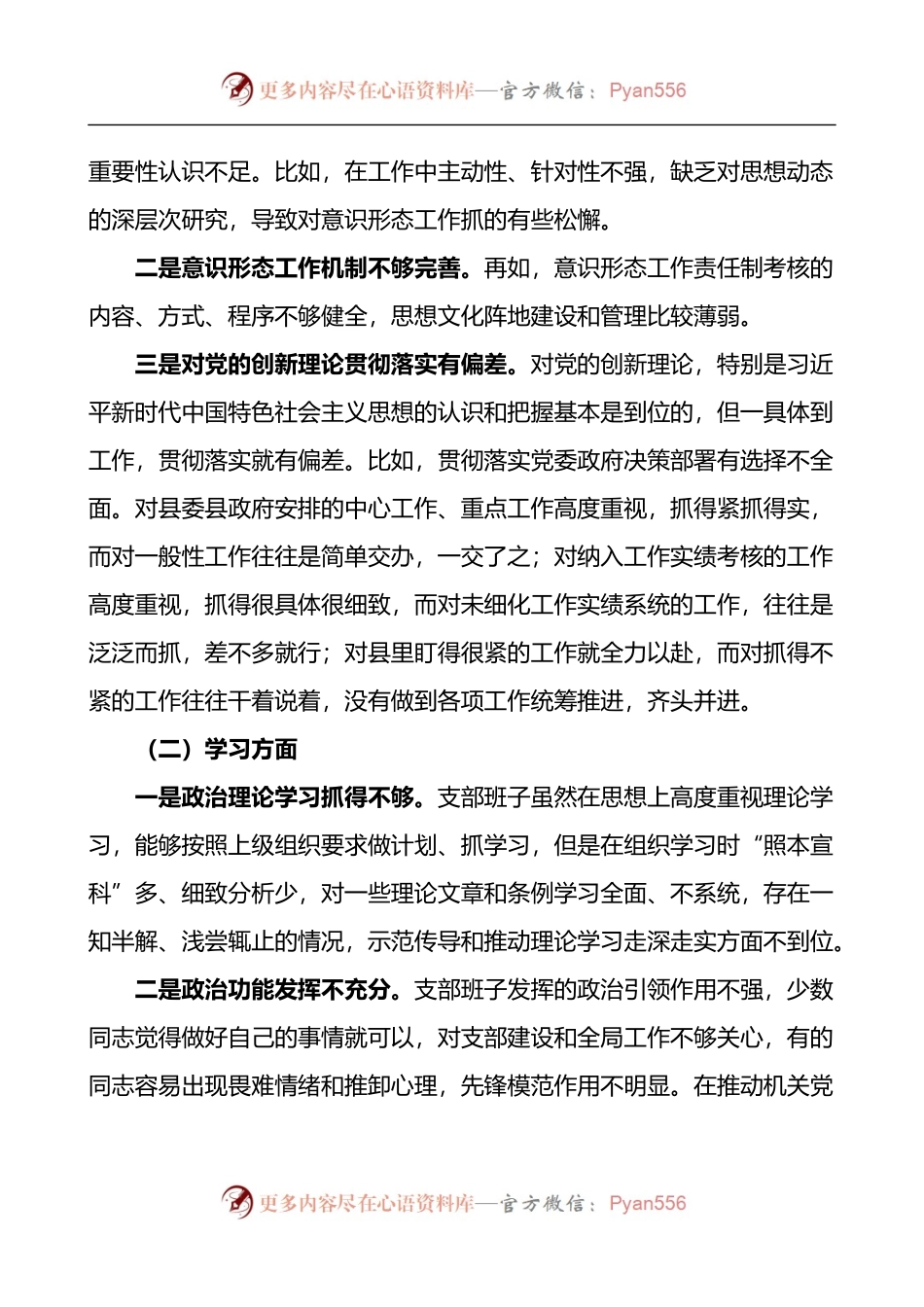 党支部班子迎盛会铸忠诚强担当创业绩主题教育专题组织生活会对照检查材料.docx_第2页