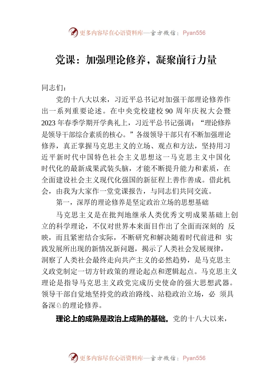 党课：加强理论修养，凝聚前行力量.docx_第1页