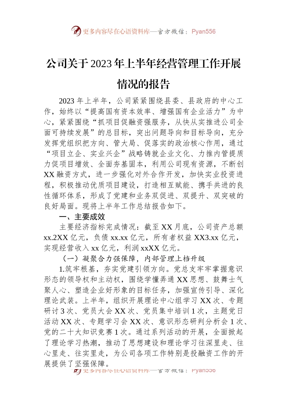公司关于2023年上半年经营管理工作开展情况的报告.docx_第1页