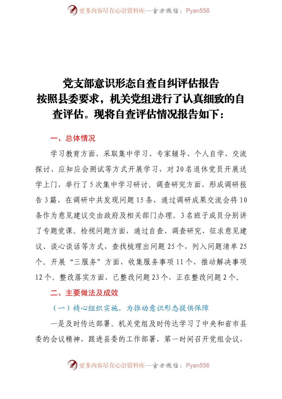 党支部意识形态自查自纠评估报告）　.docx_第1页