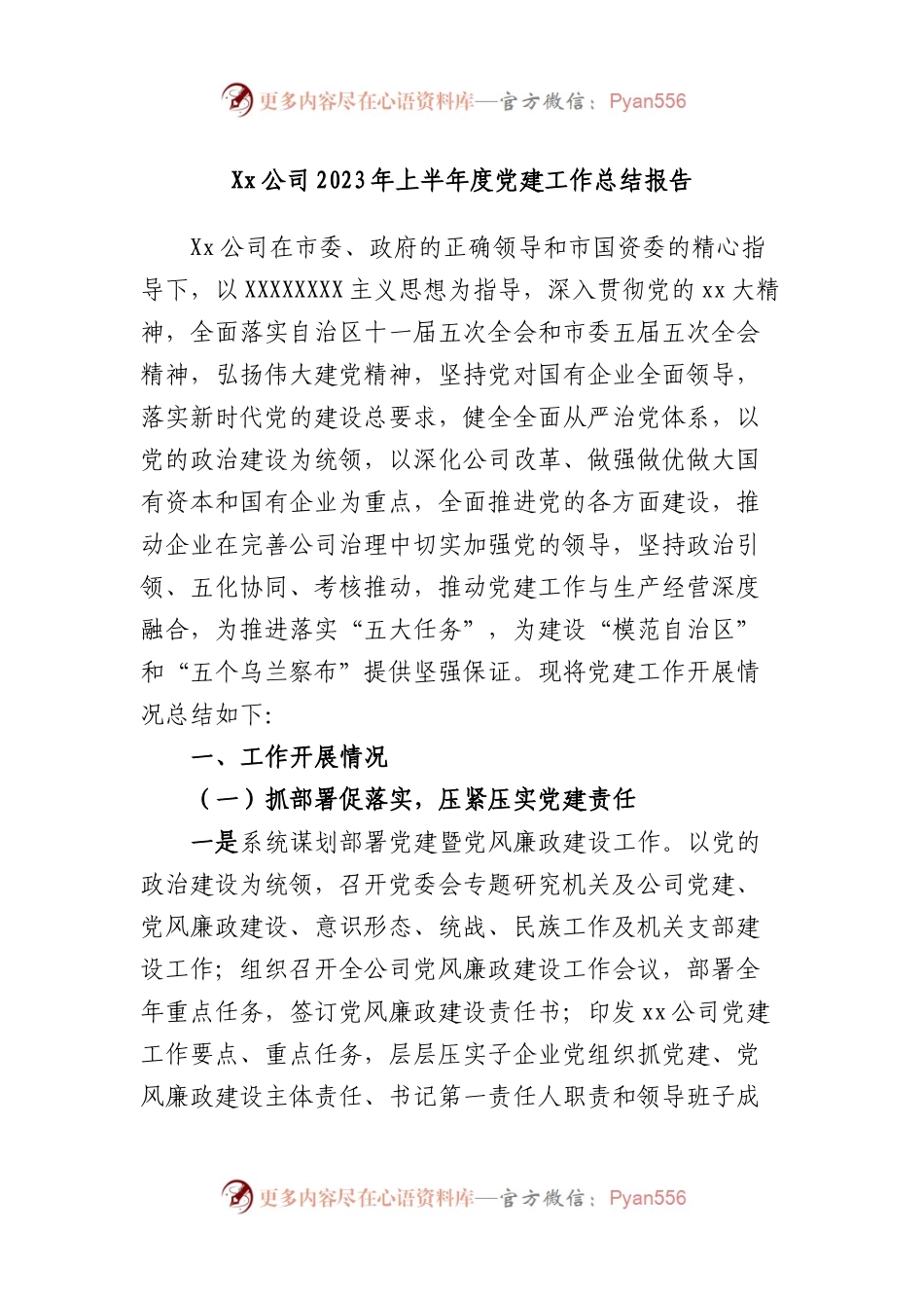 公司2023年上半年度党建工作总结报告.docx_第1页