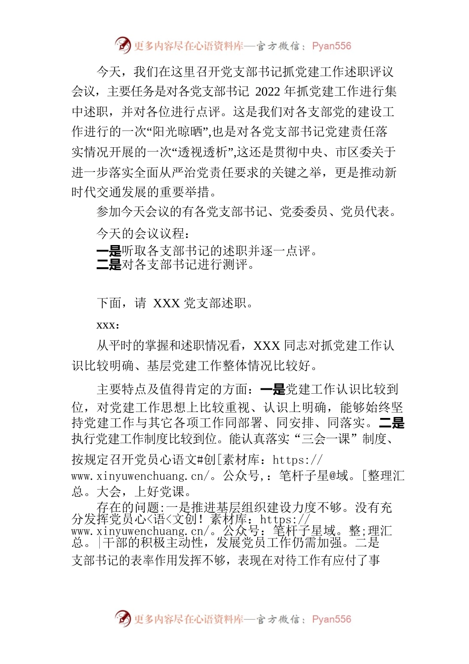 党支部书记述职评议点评.docx_第1页
