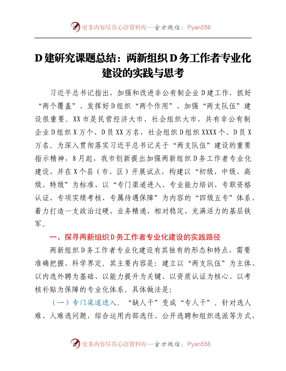 党建研究课题总结_两新组织党务工作者专业化建设的实践与思考.docx_第1页