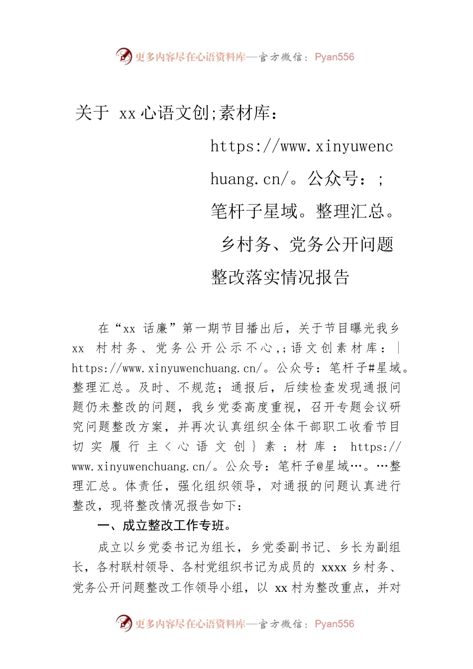 关于xx乡村务、党务公开问题整改落实情况报告.docx_第1页