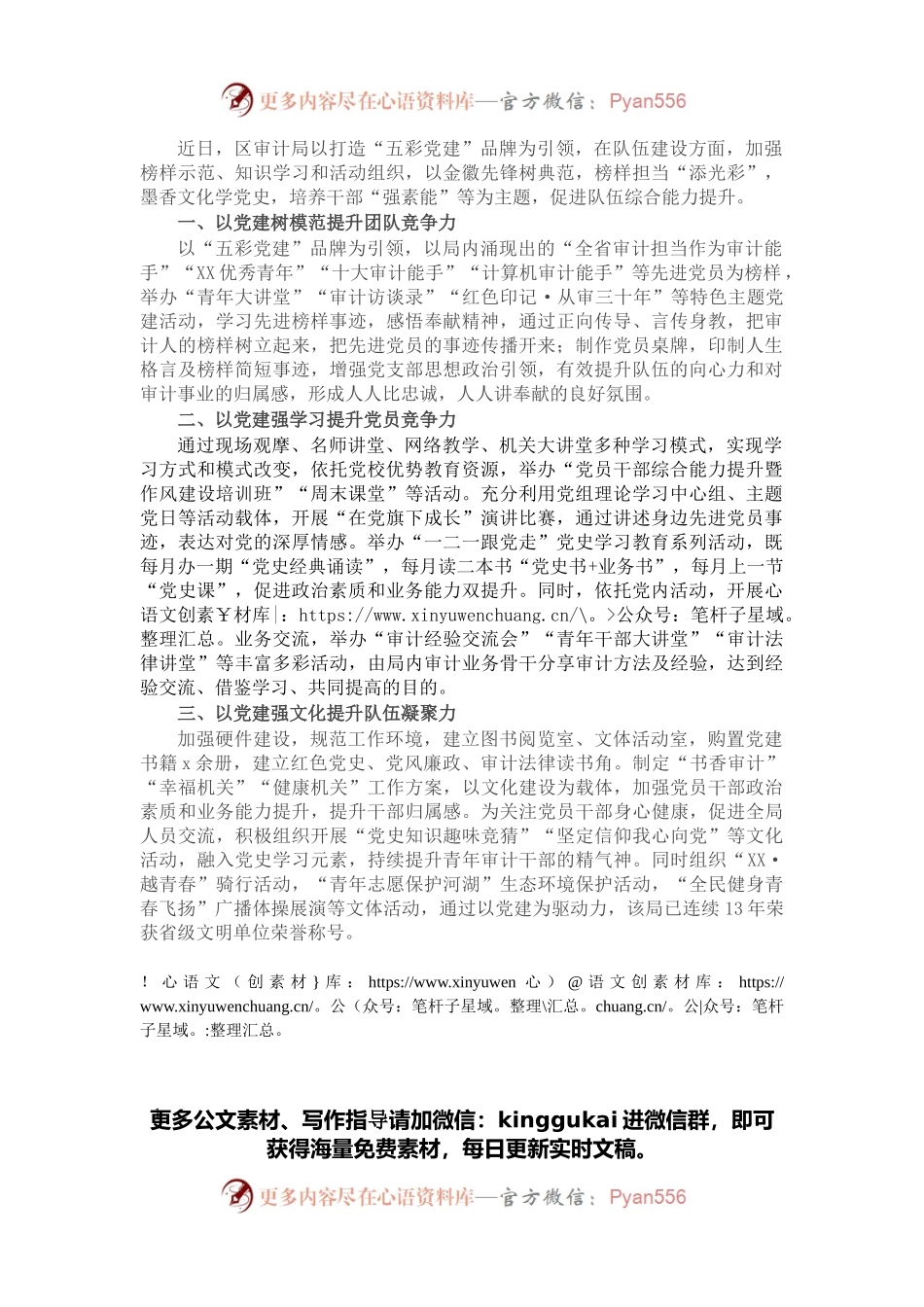 党建品牌创建工作材料：强化“五彩党建”品牌引领提升队伍战斗力（区审计局）.docx_第1页